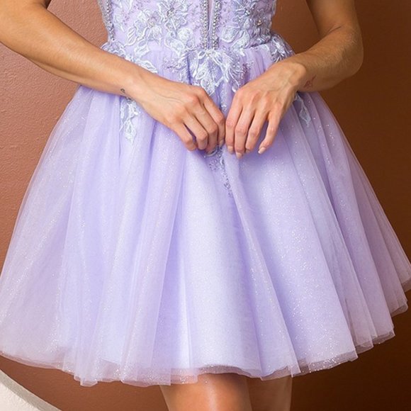 NEW LILAC OFF THE SHOULDER MINI EMBROIDERED SEQUINS SLEEVELESS DRESS NX T741 - Picture 5 of 7